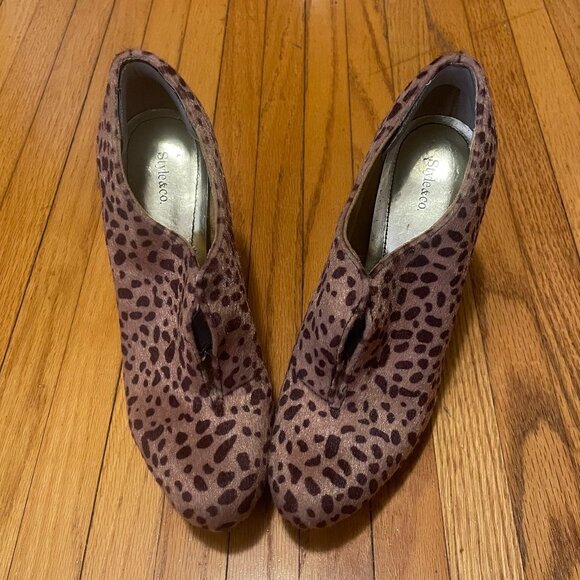 Style & Co. Faux Fur Cheetah Platform Stiletto Ankle Booties Womens Size 6.5 - Picture 2 of 4